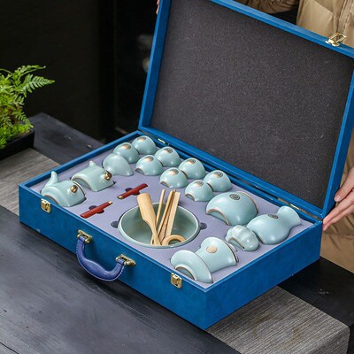 Ceramic Kungfu Tea Set Side Handle Ru Kiln Home Whole Set Lu
