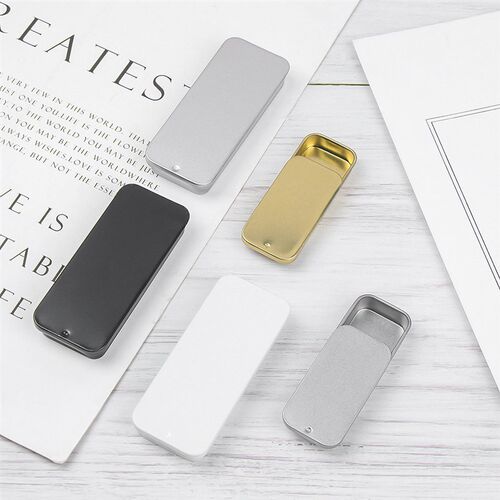 1 Pcs Metal Rectangular Empty Mini Tin Box Tinplate Push Can