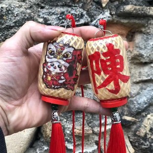 潮汕州传统竹编油纸迷你小灯笼姓氏定制汽车载发光手工diy挂饰