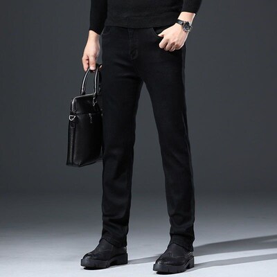 Mens High Waist Jeans Autumn New Pure Black Mens Stetch Je