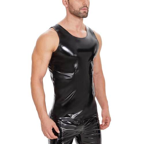 Products Mens Plus Size Pu Bright Leather Sleeveless V-neck