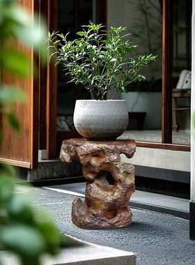 水磨坊中式庭院仿石景观太湖石花盆底座阳台露台花园布置造景摆件