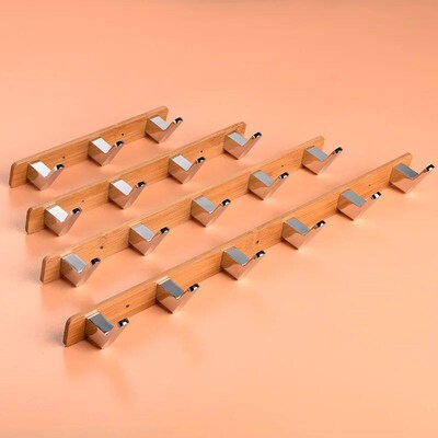 Wall Mount Clothing Rack Coat Hanger Branches Natural Bamboo