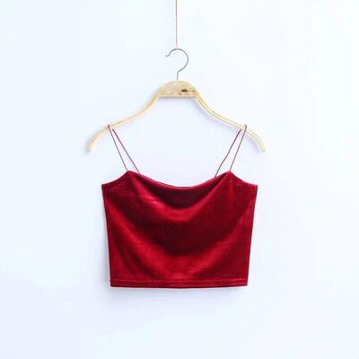 Sexy Spaghetti Straps Tank Top Velvet Short Crop Top 7 Color