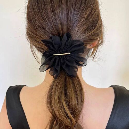 Big Spring Hair Claw Clips Women Metal Chiffon Flowers tail
