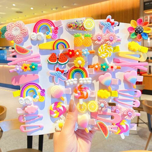 1Set 3-14pcs Girls Cute Cartoon Animal Fruit Hairpins Childr