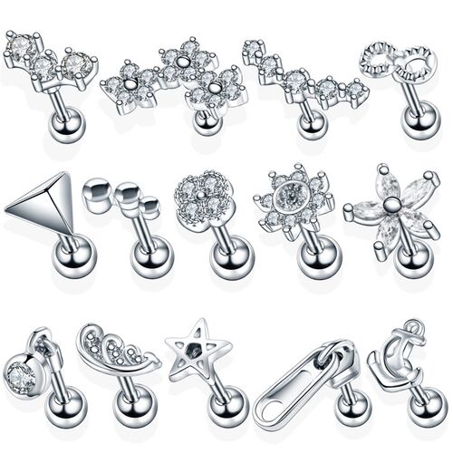 1PC Steel Ear Tragus Cartilage Piercing Crystal Flower Conch