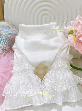 狗狗打底衫泰迪比熊博美小体喇叭袖花边中领白色黑色纯色秋冬打底