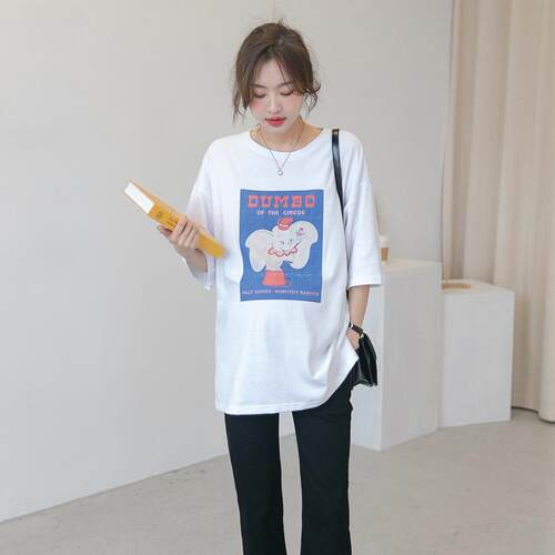 夏季新款孕妇装卡通印花减龄短袖T恤宽松洋气时尚潮辣妈圆领上衣
