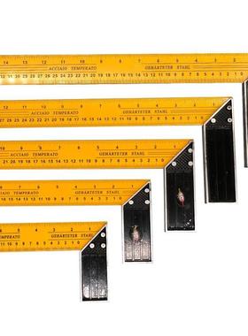 黄色铝底座黄漆角尺8寸300mm黄漆角尺尺杆钢带木工泥直角尺