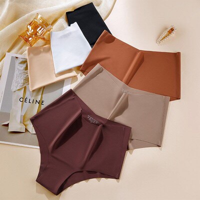 High Waist Plus Size Panties for Women Sexy Ice Silk Invisib