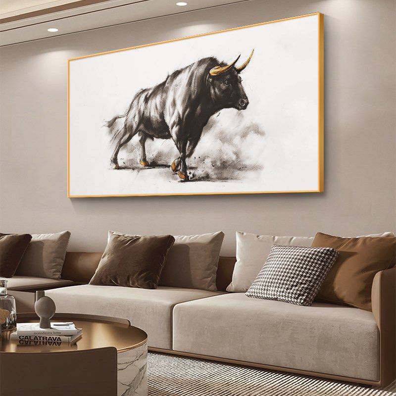 牛气冲天客厅沙发背景墙装饰画动物卧室壁灯画大气办公室书房挂画,家居饰品,现代装饰画,淘宝优惠券,粉丝福利购,淘宝优惠卷