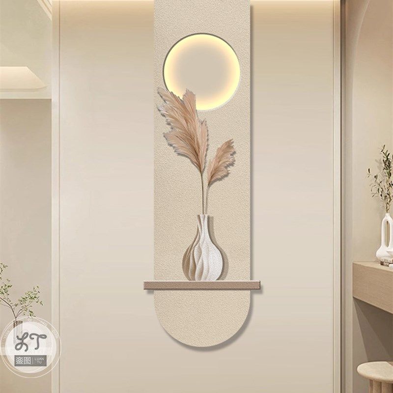 斯堪的纳维亚简约入口装饰画立体砂岩纹理画奶油风格绿色植物走廊,家居饰品,现代装饰画,淘宝优惠券,粉丝福利购,淘宝优惠卷