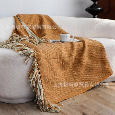 美式古橘装调手工流苏饰毯民宿床旗床复尾巾床DDI厅旗客沙发毯子