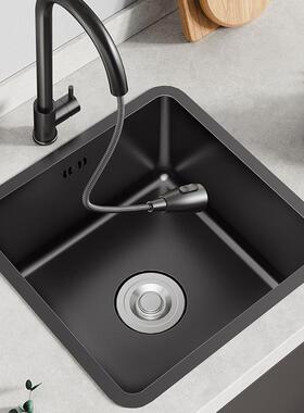 黑纳米304锈钢水槽25147厨房小色号方形菜洗盆台下不单槽吧台岛台