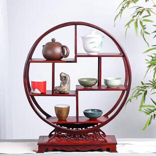 巴里黄檀圆形博古架实木中式多宝阁置物架花枝茶具装饰收纳展示架