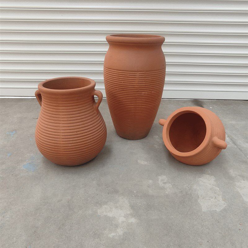 高颈细线条庭院陶罐景观土陶粗陶红陶花盆花瓶摆件陶瓷大码陶盆