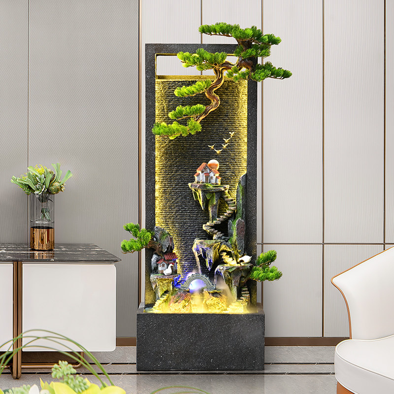 居如家办公室流水摆件循环水中式落地家居景观水幕墙招财开业送礼