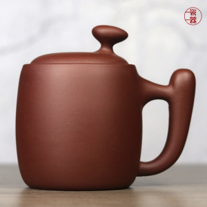 中式大容量紫砂杯男士高档带盖带把个性创意泡茶杯女士款陶瓷杯子