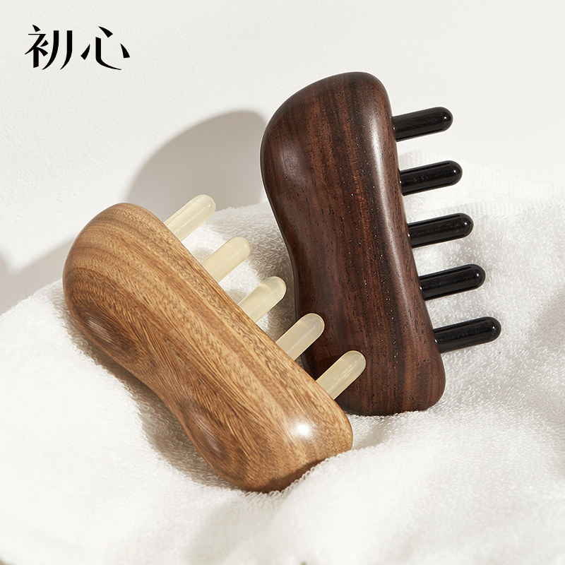 初心牛角梳子羊角头部经络按摩梳女士家用宽齿头疗檀木梳大齿梳小