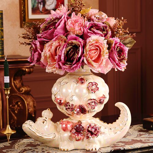 奢华欧式花瓶陶瓷装饰摆件客厅复古电视柜桌面摆设插花器干花花瓶