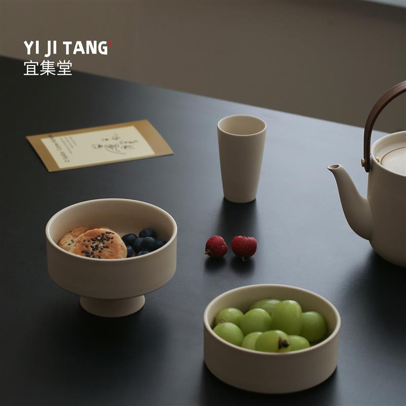 宜集堂立中古风装饰果盘下午茶甜品高足点心盘陶瓷高级感民宿摆件