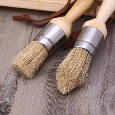 2 Pcs Round and Pointed Chalk Paint Wax Brush Ergonomic Wood
