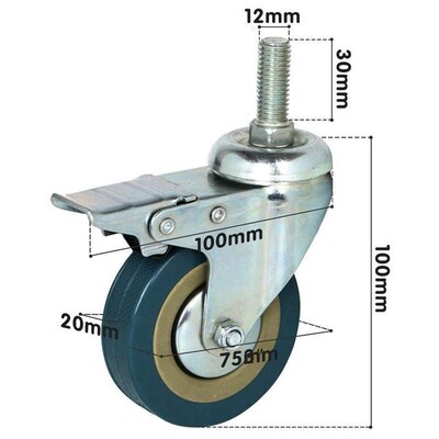 Heavy Duty 75mm Swivel Castor with Brake Trolley Casters whe