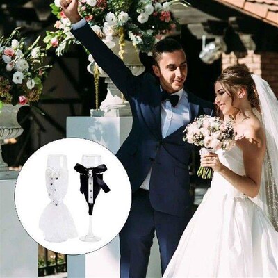 2Pcs Bride Groom Wine Glass Portable Reusable Wedding Cup
