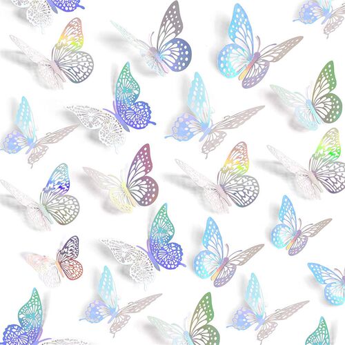 12/24 Pcs/Set Mirror Wall Stickers Decal Butterflies 3D Mirr