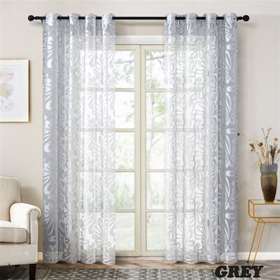 Sheer Curtains Geometric Window Tulle Curtains Jacquard Curt