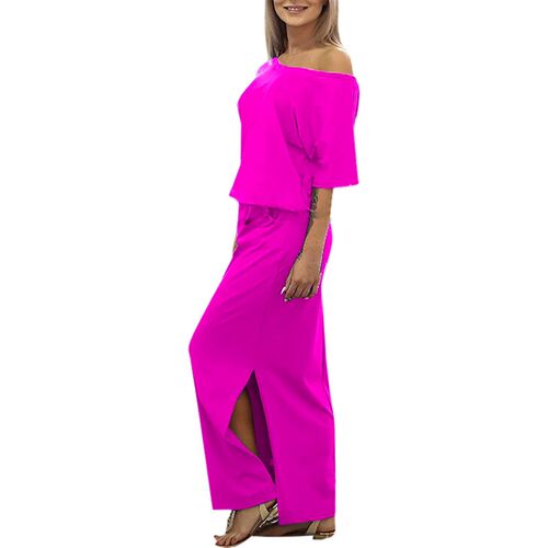 Elegant Off Shoulder Side Split Pocket Loose Dress Fashion
