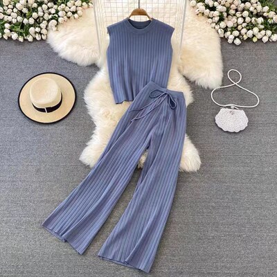 2024 summer women suit knitted leisure sweater two piece套装