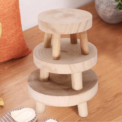 Solid Wood Round Bench Plant Stand Creativity Flower Pot Bas
