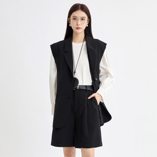 米诗薇拼接压褶简约长袖T恤2026春装显瘦宽松百搭长袖打底上衣