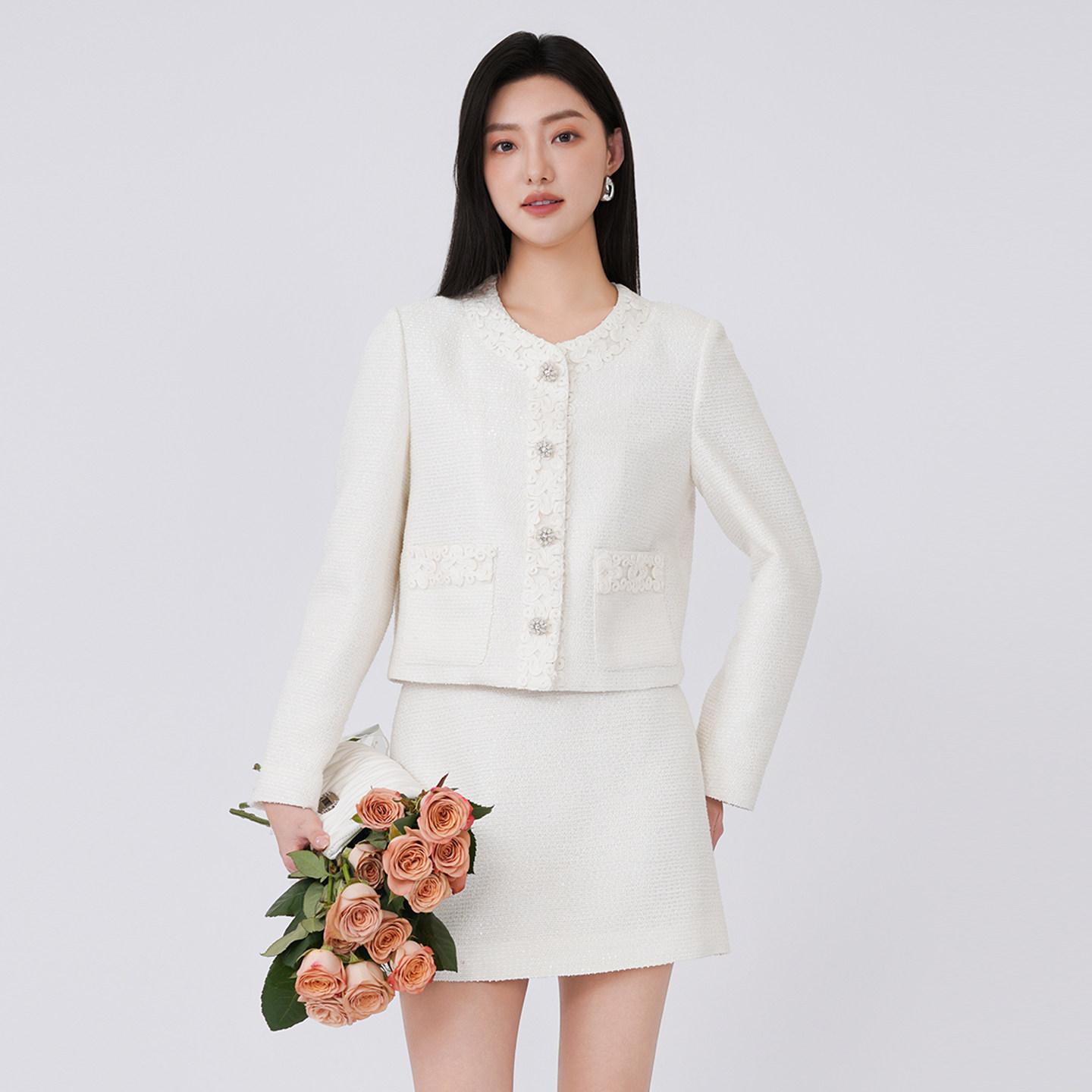 米诗薇2026女士新款休闲风长袖两件套短裙减龄套装小香风时尚套装