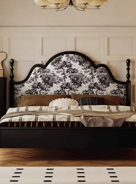 现代约古风法式复古实木床黑42245色.51双美式人床1.8主卧简高箱