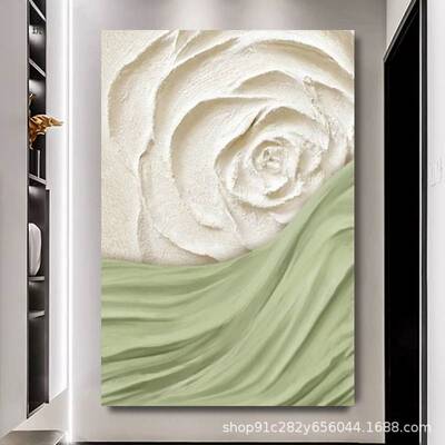 纯手绘油关画客厅玄沙风发背景墙奶油5245浪漫装饰画立体挂油