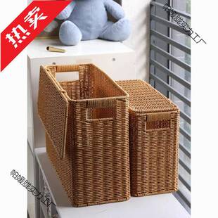 篮带盖用收纳箱沙墙发无品牌/储物盒高款窄边藤角仿编收纳家筐缝