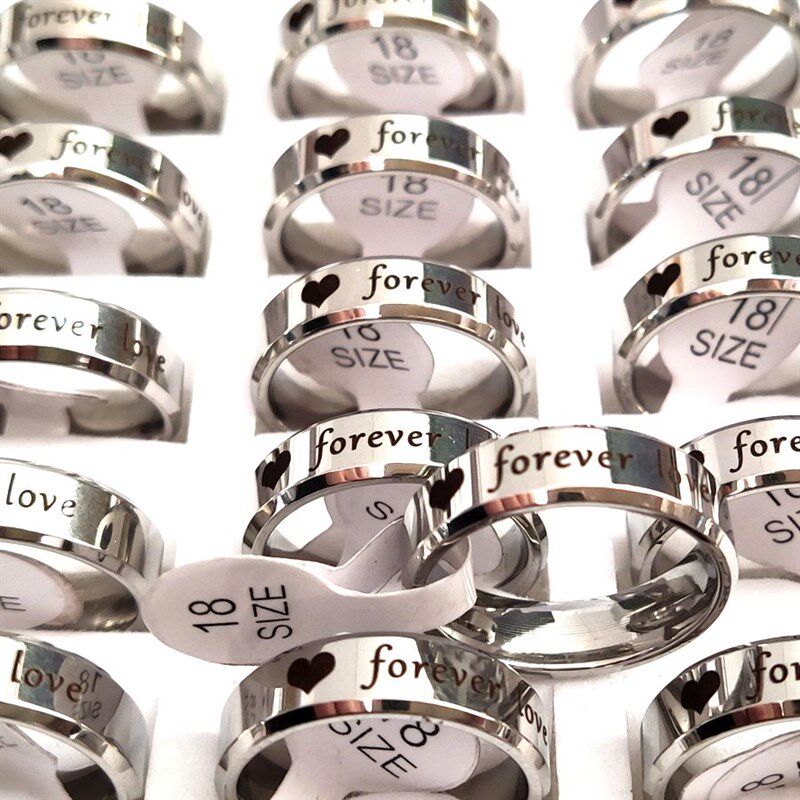 30pcs Heart  Love Stainless Steel 6mm Silver Plated Rings St