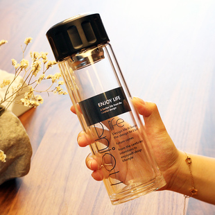 层加厚耐热玻璃杯水杯男女便携带盖过滤泡茶杯子随手车载柠檬杯