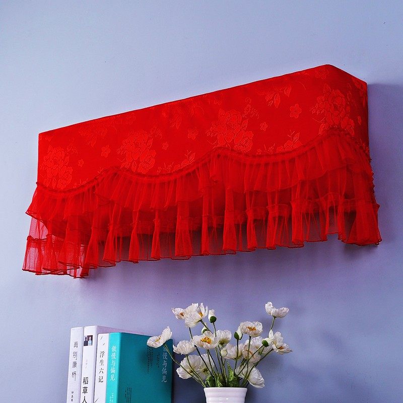 大红色空调罩通用1.5P全包挂机罩蕾丝结婚喜庆空调挂式防尘罩子