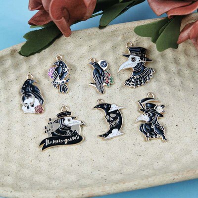 JeQue 10pcs/pack Halloween Cute Bird Crow Skeleton Enamel Ch