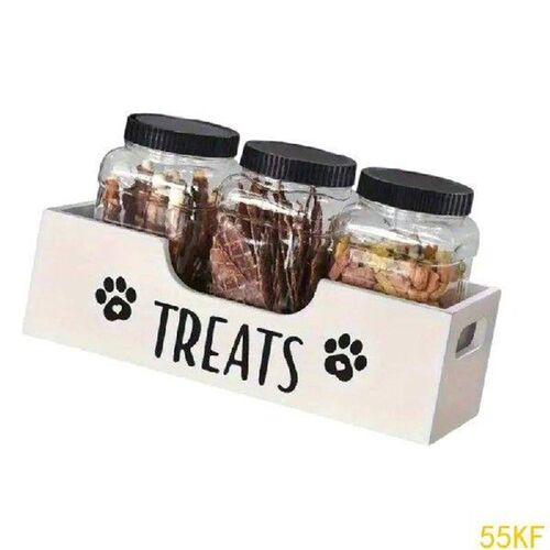55KF User friendly Wooden Pet Container 3 Seal Jars Spirals