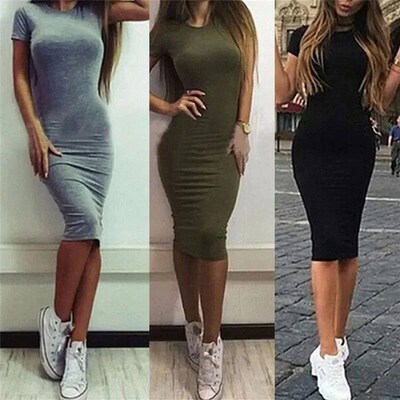 Summer Women Dresses Knee-Length Shinny Casual Short Sleeve