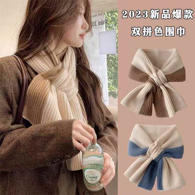 Warm Color blocked Knitted Cross Neck