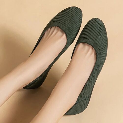 Women shoes flat elastic knitting round head mixed color sof