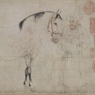 北宋李公麟五马图工笔马国画临摹画稿高清微喷客厅卧室书房装饰画