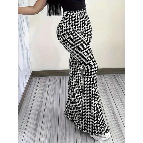 Plus Size Houndstooth Print Flare Leg Pants - Stylish Comfor