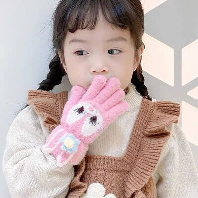 5-12 Years Winter Children Girl Gloves Knitted Warm Soft Car